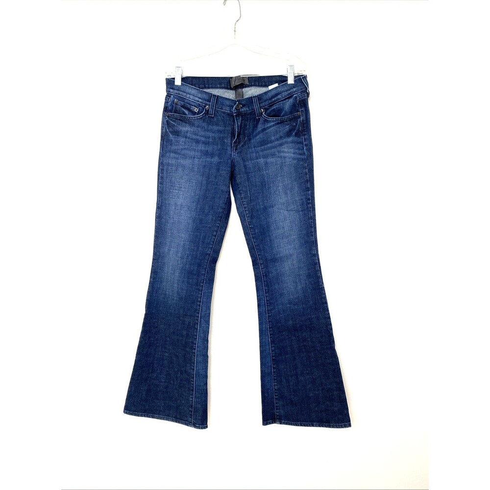 Lucky Brand Dungarees Bootcut Jeans Size 29 Low Rise Flare Dark Blue Embroidered
